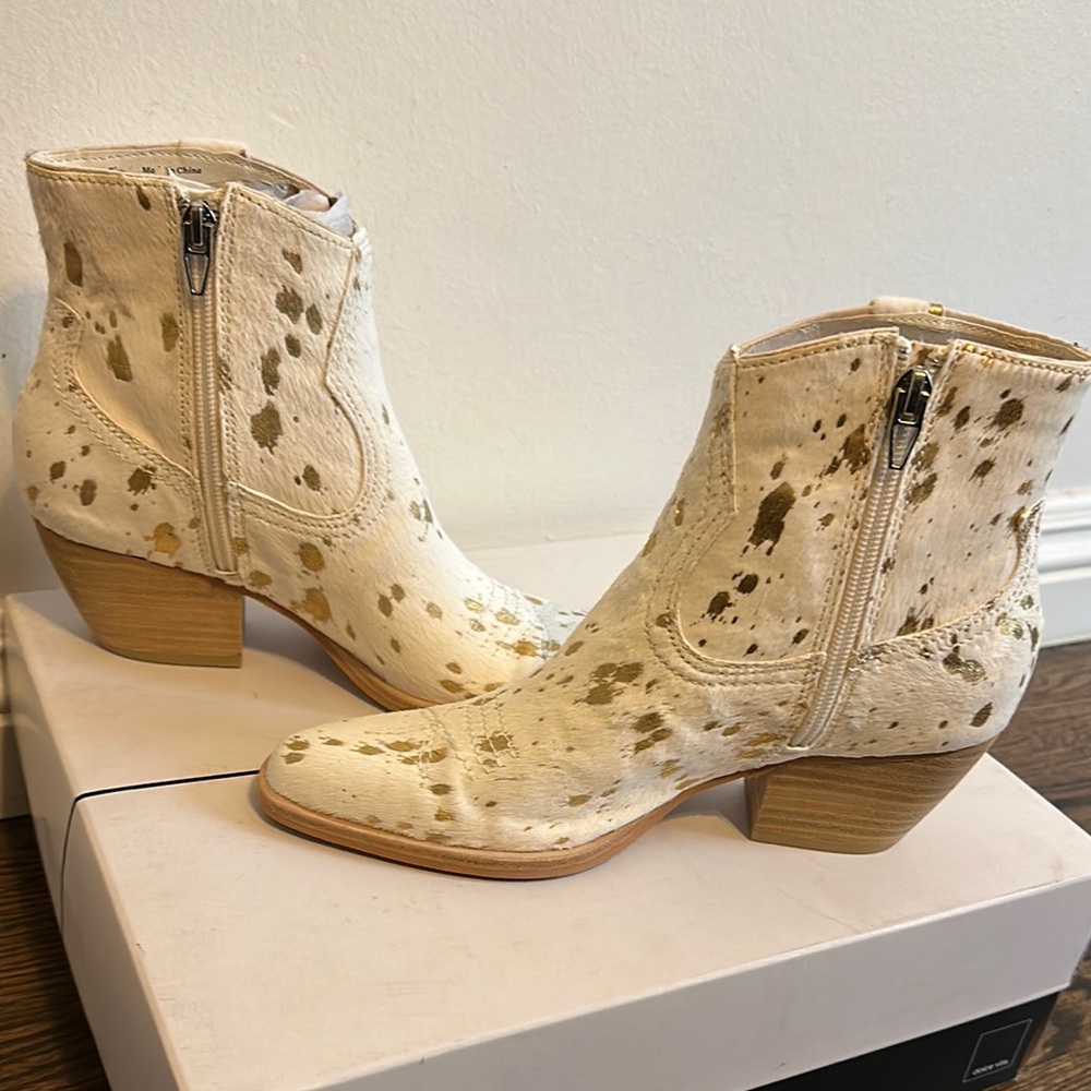 Dolce Vita Cream and Brown Ankle Booties with Western Flair